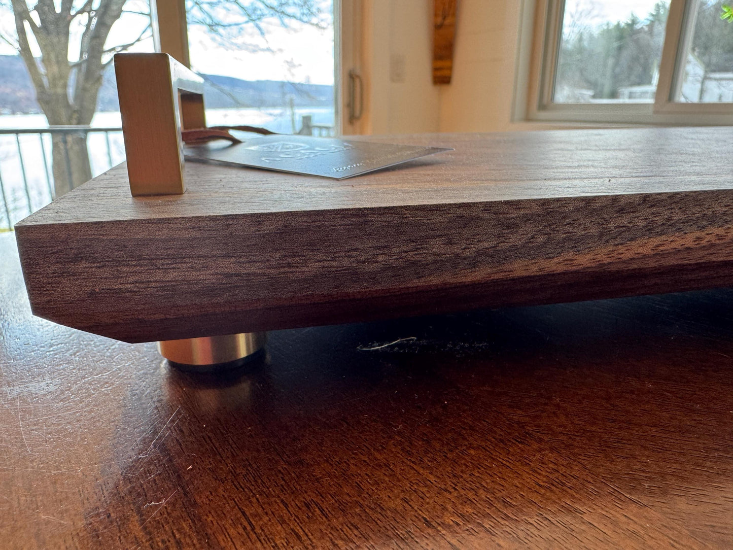 Walnut Charcuterie/Serving/Cheese Board with Solid Brass Handles & Feet