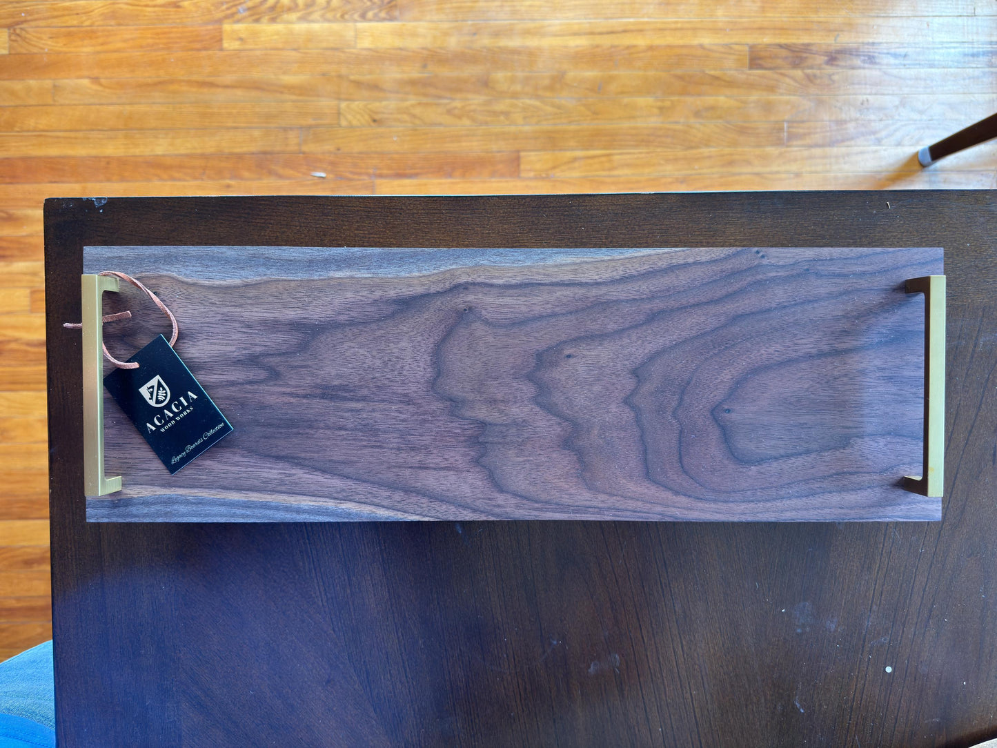 Walnut Charcuterie/Serving/Cheese Board with Solid Brass Handles & Feet