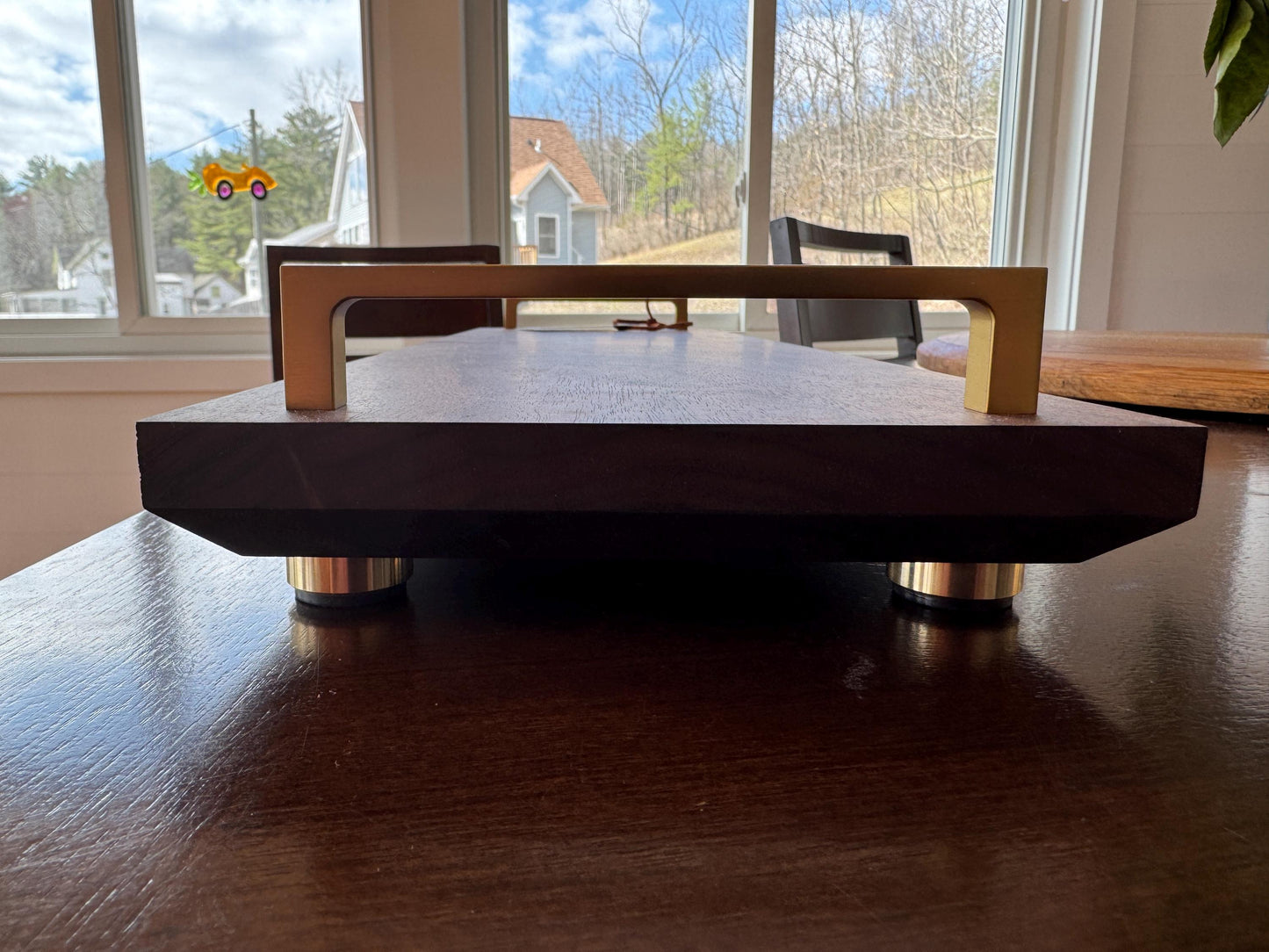 Walnut Charcuterie/Serving/Cheese Board with Solid Brass Handles & Feet