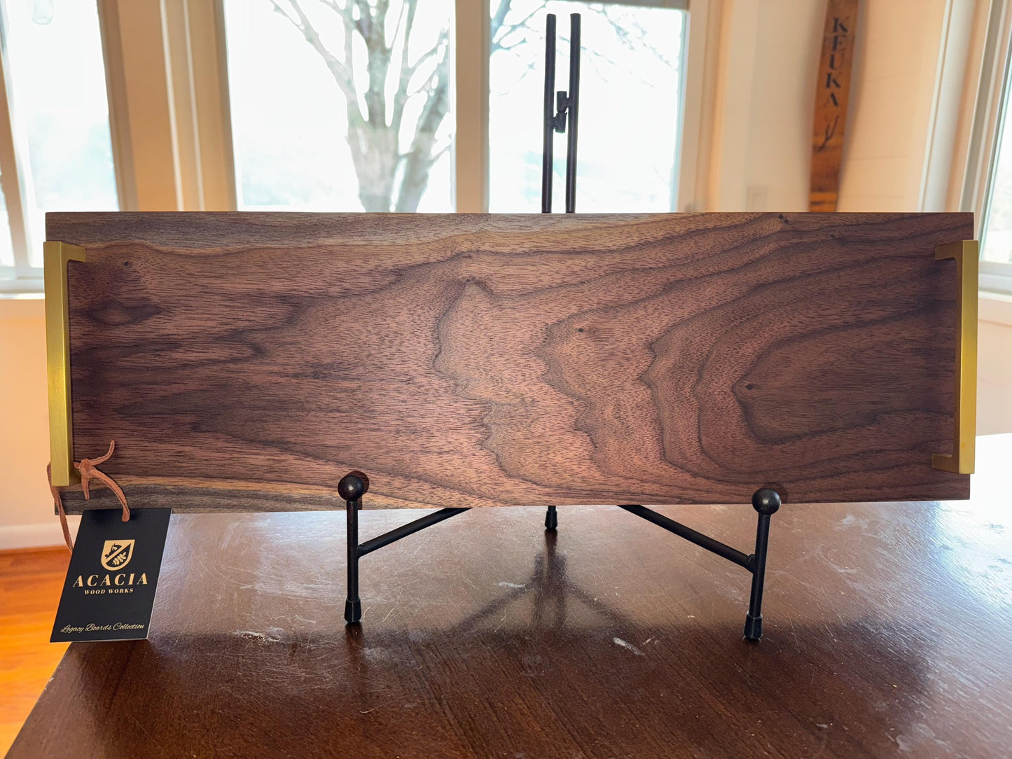 Walnut Charcuterie/Serving/Cheese Board with Solid Brass Handles & Feet