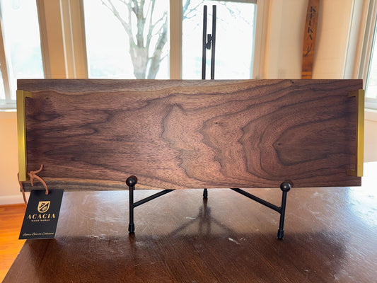 Walnut Charcuterie/Serving/Cheese Board with Solid Brass Handles & Feet